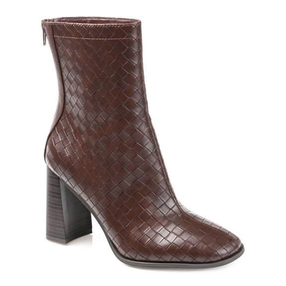 JOURNEE COLLECTION Womens Brown Woven Comfort Brielle Square Toe Block Heel Zip-Up Booties 7.5 M