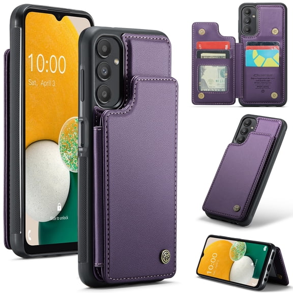 Feishell for Samsung Galaxy A15 Case with Card Holder, Wallet Case for Women Men with RFID Blocking, Durable PU Leather Kickstand Magnetic Clasp Shockproof Phone Case,Purple