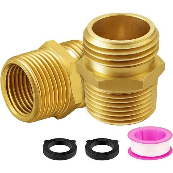 Garden Hose Connector, Male to Male Hose Adapter, 2 Pack 3/4 Inch Brass Water Hose Connector,Garden Hose Quick Connector fittings(3/4" GHT x 3/4" NPT With Female 1/2" NPT)