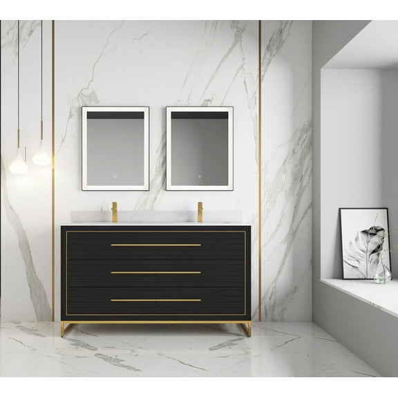 Barsalona 60" Double sink Vanity Dawn grey Finish , Golden Brass Hardware