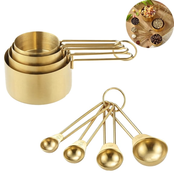Stainless Steel Measuring Cups and Spoons Set – 8 Pcs Gold Finish for Baking