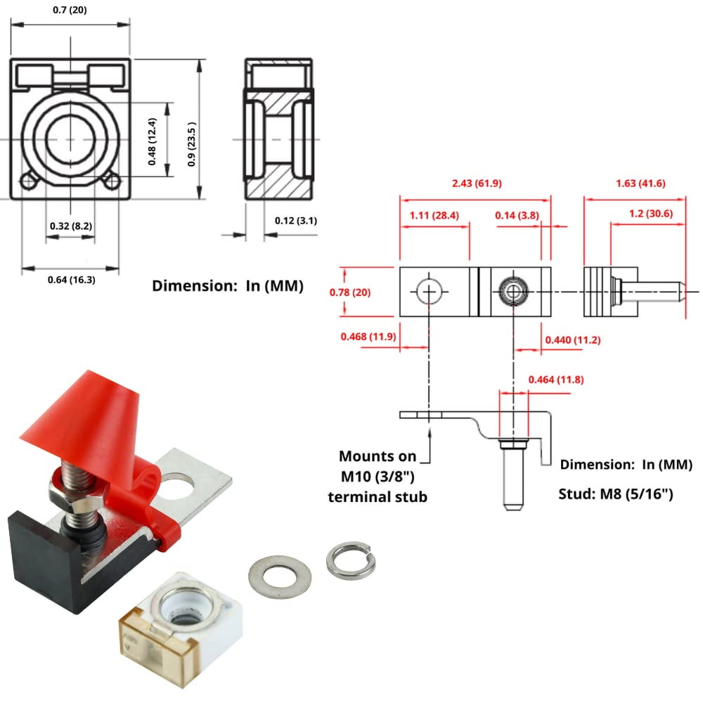 HABF GLOSO Terminal Fuse Block Kit for Multiple Batteries Ignition Boat Truck RV Construction vehicles, Max Voltage 58V Single Stud M8 (5/16") + Battery Fuse X 2 (250A)
