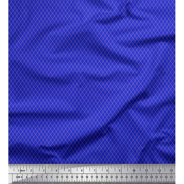 Soimoi Blue polyester Crepe Fabric Diamond Geometric Decor Fabric Printed Yard 52 Inch Wide