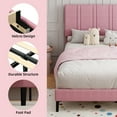 thumbnail image 3 of 4 EVER WINNER Twin Size Bed Frame, Upholstered Platform Bed Frame with Headboard, Pink Twin Bed Frame, No Box Spring Needed, Pink, 3 of 7