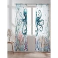 thumbnail image 2 of Sheer Curtains 84 inches Long, Teal Ocean Octopus Coral Seagrass Marine Life Coastal Light Filtering Sheer Window Curtains Rod Pocket Voile Drapes for Bedroom Living Room, 52"W x 84"L 2 Panels, 2 of 7