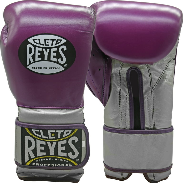 Cleto Reyes Hook and Loop Leather Training Boxing Gloves - Purple/Silver