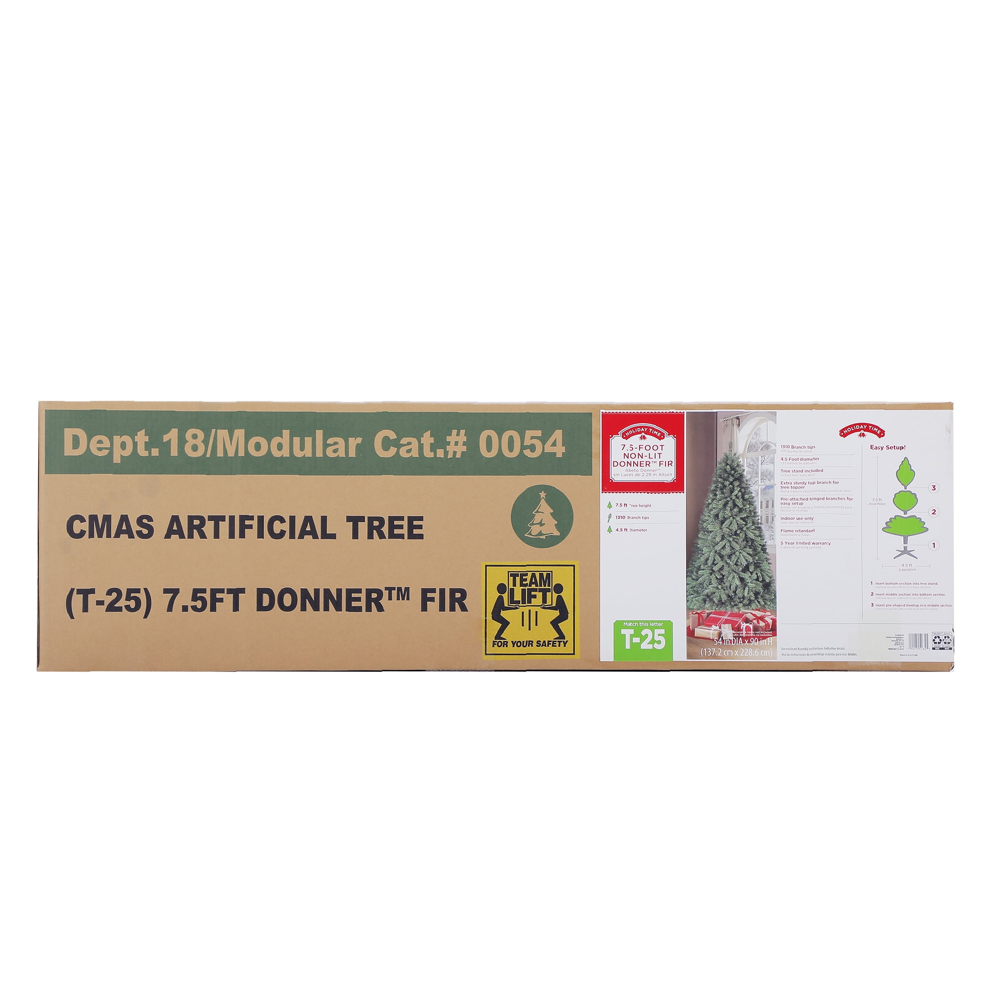 Holiday Time 7.5/' ft Unlit Donner Fir Artificial Christmas Tree Green