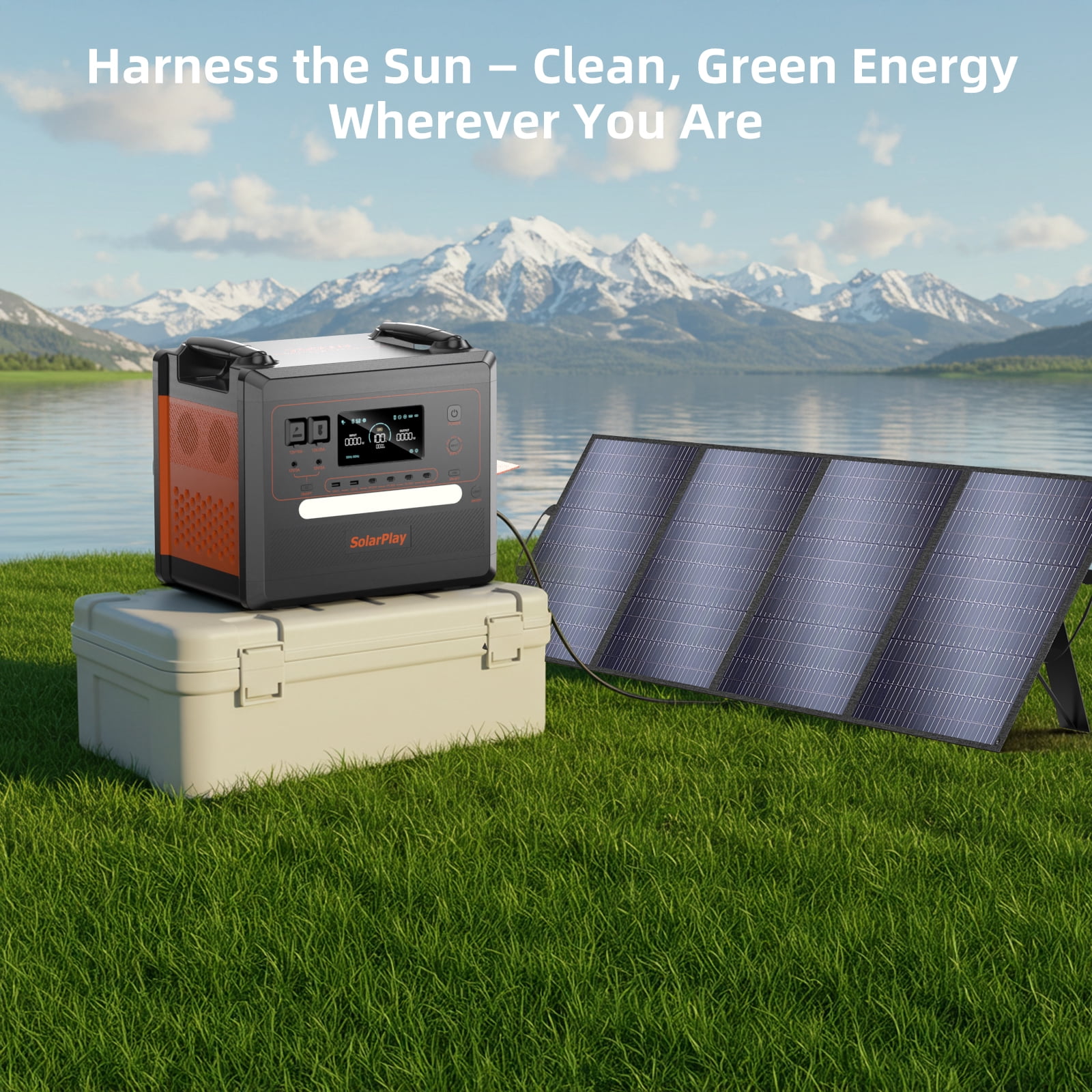 Walmart Deals Event! SolarPlay Q2402M 2500W LiFePO4 Portable Power Station, 2304Wh with 200W Solar Panels, 4 AC Outlets, Outdoor Emergency Power
