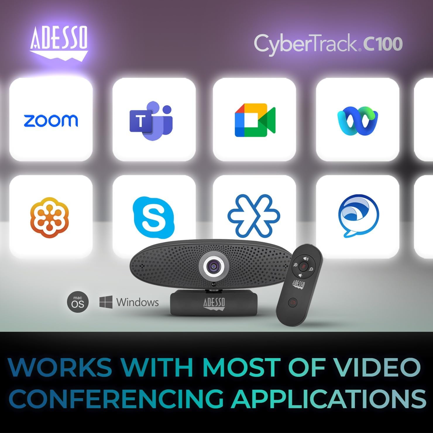 Adesso 4K Webcam for Conference and Meeting Room, PC and Laptop with Remote Control Ultra HD Boardroom Camera with 8MP CMOS Sensor, Adjustable View Angle, 4X Zoom, Clear Speaker, and Microphone