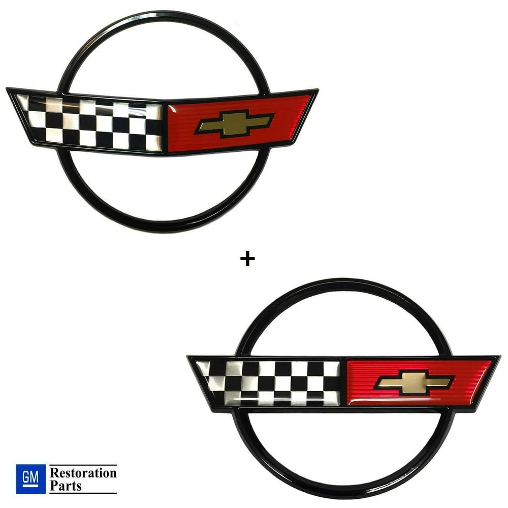 C4 Corvette Front Nose Emblem + Gas Fuel Lid Emblem Cross Flag Official