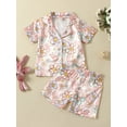 thumbnail image 2 of 2Pcs Girls Easter Pajamas Set, Short Sleeve Floral Print Button Shirts and Shorts Set Sleepwear, 2 of 9