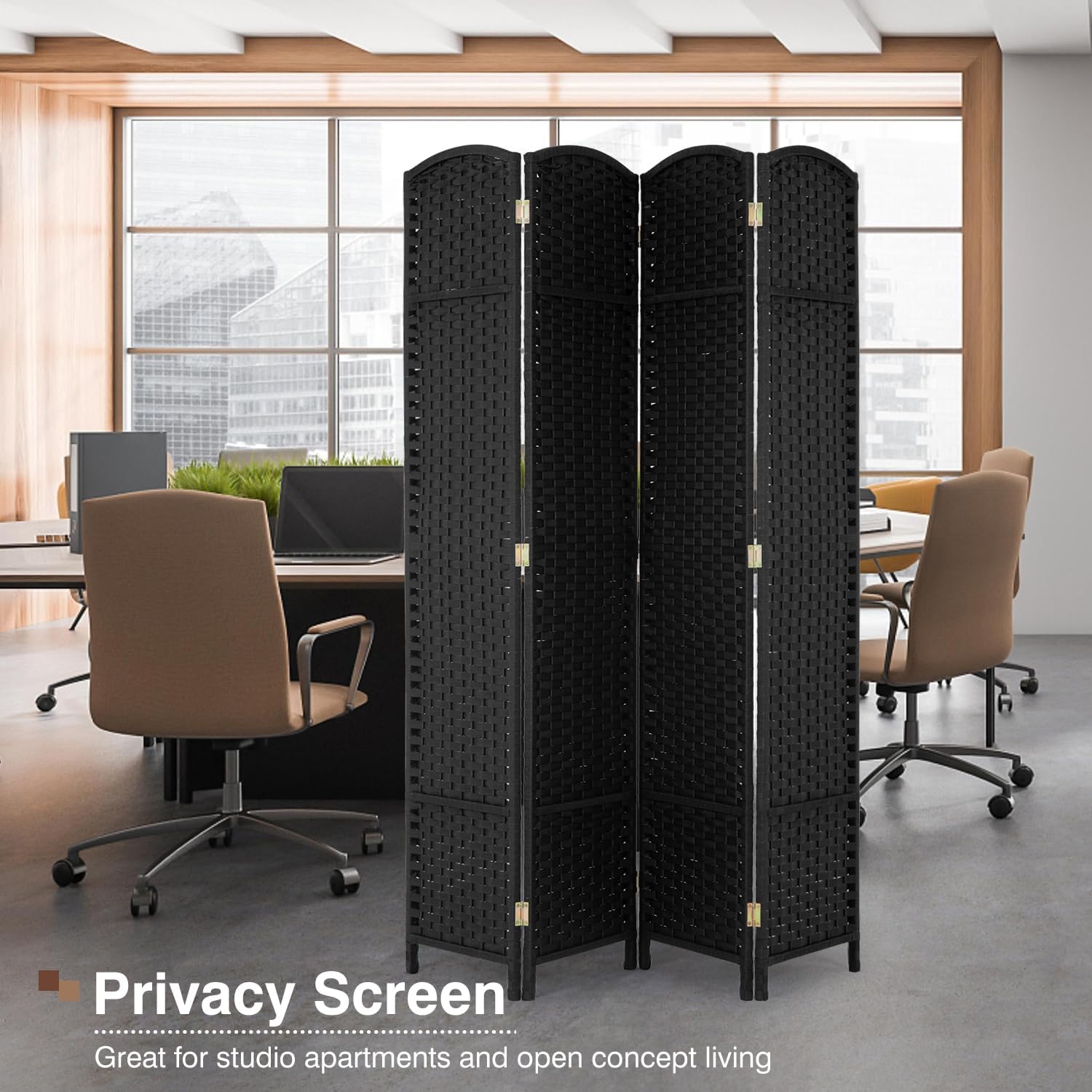 Dkelincs 4 Panel Room Dividers 5.6 FT Tall Portable Privacy Screen Folding Wood Partition Wall Divider for Room Separation, Black