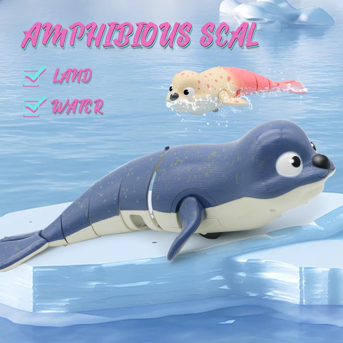 LAFALA Amphibious Remote Control Lazy Seal 2.4Ghz Rechargeable Battery for Kids Gift,Blue