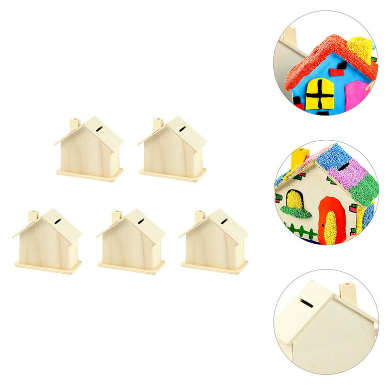 Kisangel 15 pcs Paintable Piggy Bank Unfinished Wooden Houses for Crafts  Paint Birdhouse Change DIY Saving House for Money Crafting Banks