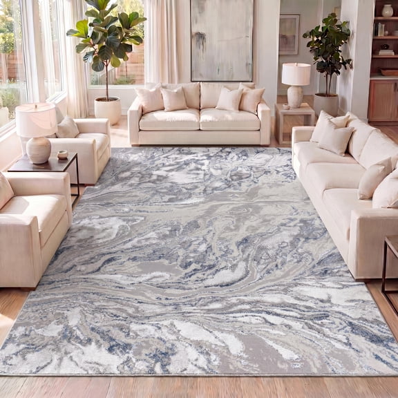 JONATHAN Y SILK ORCHID 5 x 8 Area Rug, Swirl Marbled Abstract - Gray/Blue, SOR203B-5