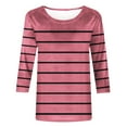 thumbnail image 4 of QUINDOS Striped Ladies Shirts Summer 3/4 Sleeve Pink Plus Size Womens Tops Crew Neck Vacation Tops, 4 of 4