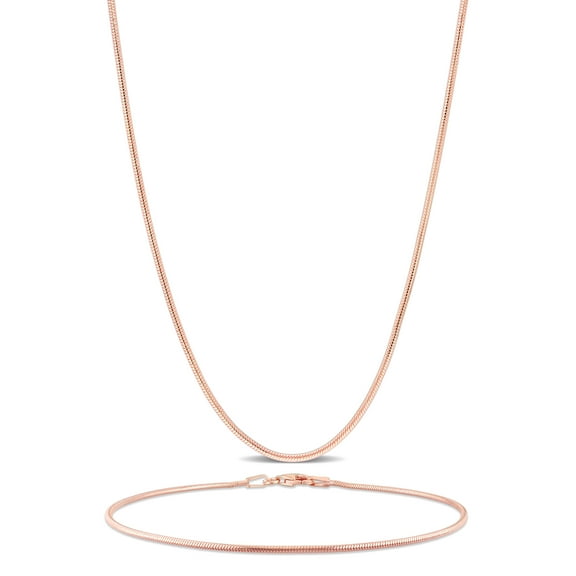 Everly men's Rose Silver 1.2mm Snake Chain Necklace and Bracelet Set - 20 in   9 in