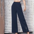 thumbnail image 3 of JSKUAMR Straight Leg Dressy Pants for Women High Waisted Buttons Loose Solid Color Trousers Ladies Work Casual Long Pants Navy,L, 3 of 7
