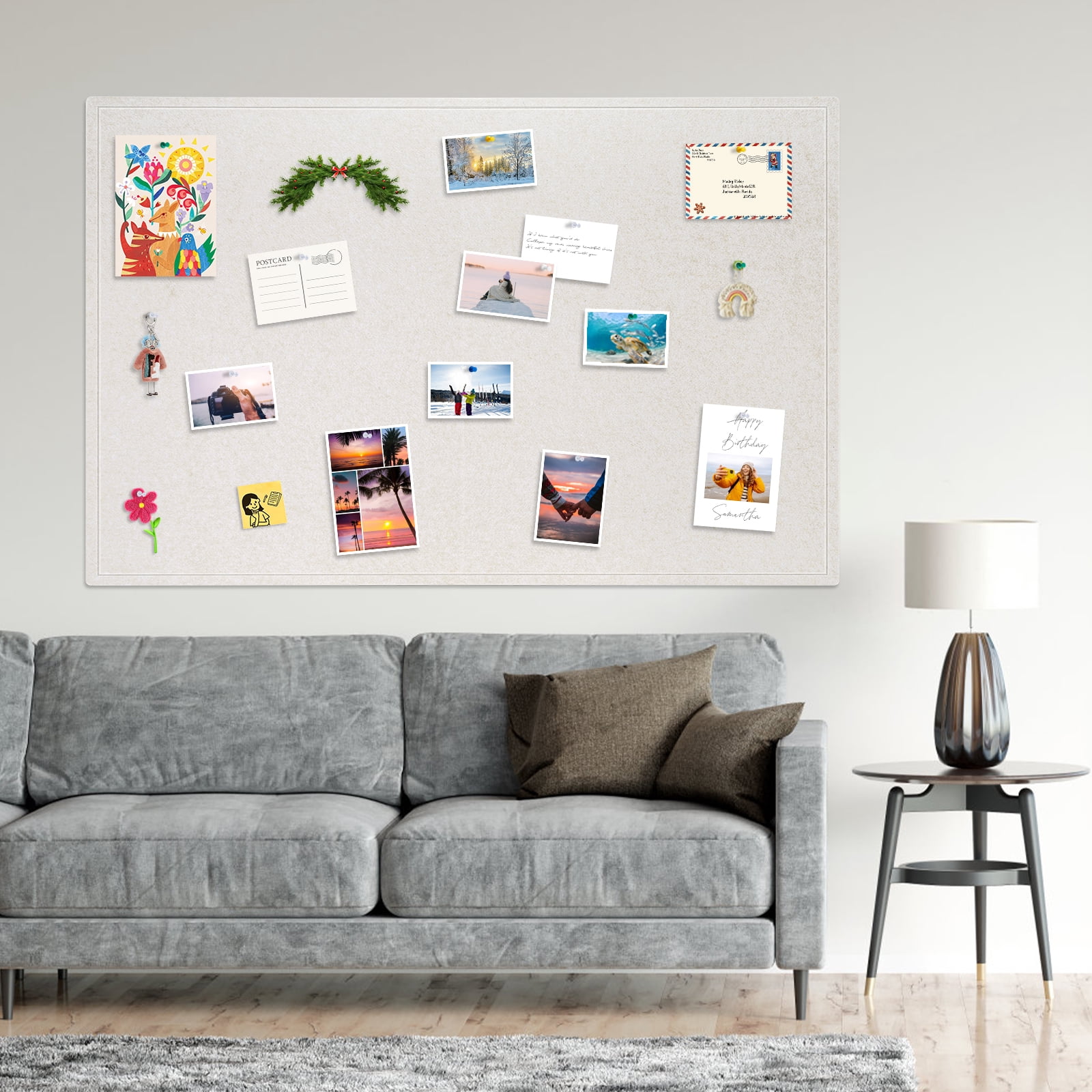 DOLLAR BOSS 60"x36" White Large Bulletin Board Decorative Foldable Felt Pin Board Photo Display Board for Wall Cork Boards DIY Vision Board with Self-Adhesive Tape Home School Office Decor