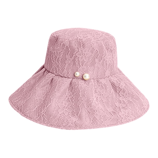 Sombrero de pescador ajustable con circunferencia de 55-58 cm, sombrero de ala grande para mujer, protector solar, sombrero plegable con encaje de perlas