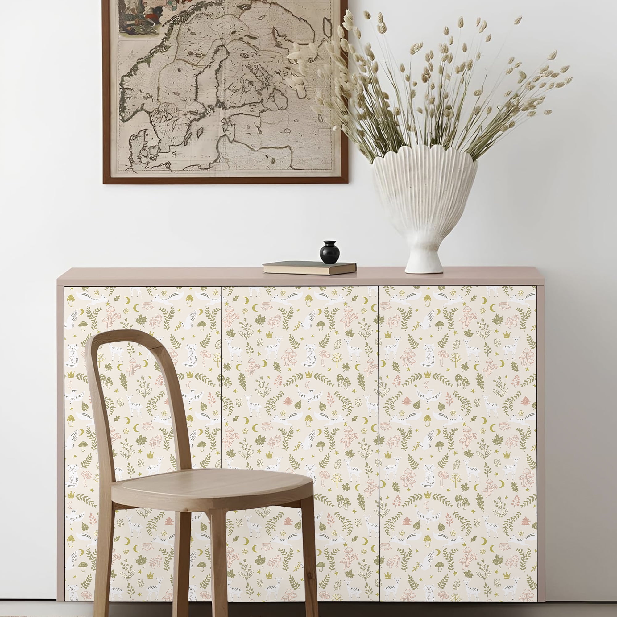 Abyssaly Beige Floral Wallpaper Peel and Stick Wallpaper 17.3"×118" Self-Adhesive Removable Contact Paper Vinyl Wall Paper for Bedroom Cupboard Door Shelfves