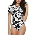 thumbnail image 1 of Fotbe Seamless Pattern Cute Panda Body de Mujer con Cuello Redondo y Mangas Cortas, Sin Mangas Ajustado, Suave, Cómodo y Básico-X-Large, 1 of 7