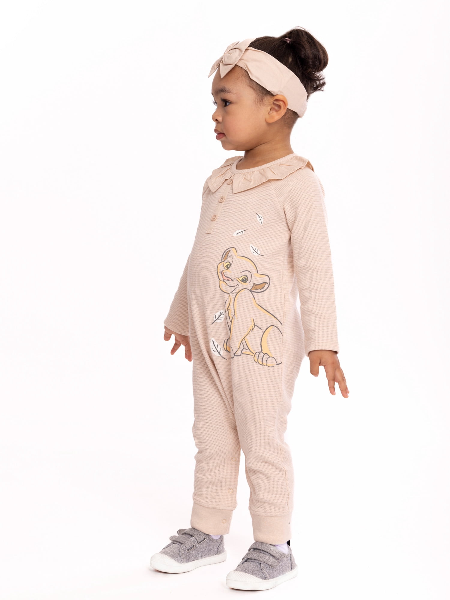 Disney The Lion King Baby Girls Long Sleeve Romper and Headband, 2-Piece Set, Sizes 0/3 Months-24 Months