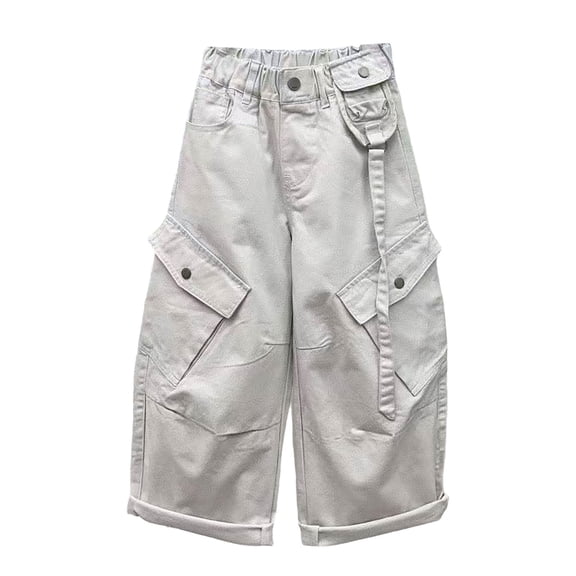 Coerni Teen Girls Wide Leg Cargo Pants Elastic Waist Straight Leg Trousers Fashion Y2K Hip Hop Streetwear Muti Pockets