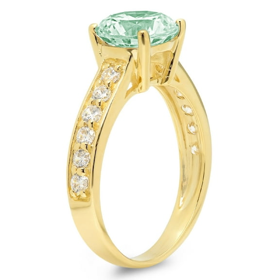2.3 ct Round Cut Simulated Green Diamond Solitaire with Accents Engagement Ring for Women in 18K Yellow Gold