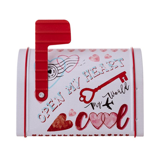CSChome Valentine Day Gift Box Love Printed Mailbox - Tinplate Box for Candy Chocolate Cookies, Romantic Gift Box