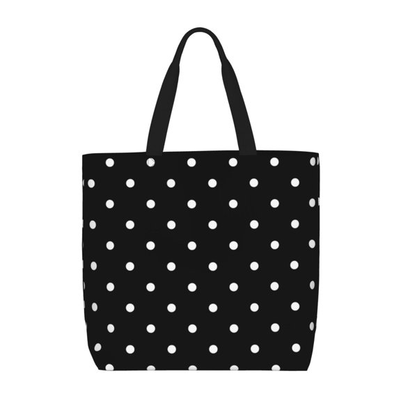 Classic Polka Dot Pattern Art Zippered Tote Bag Large Capacity Shoulder Handbag for Shopping, Work, Travel