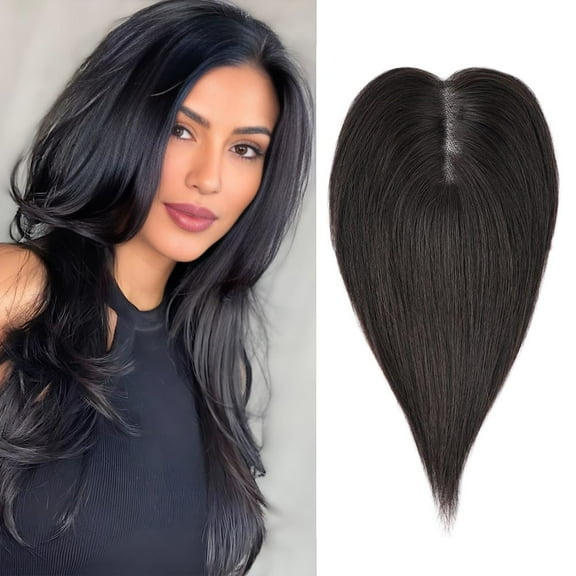 Lotfon Real Human Hair Toppers for Women with Thinning Hair Hair Loss Cover Gray Hair (Near Black)