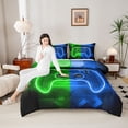 thumbnail image 4 of Castle Fairy Blue Green Video Game Twin Comforter Sets,Hexagon Gamepads Bedding Set, 4 of 8