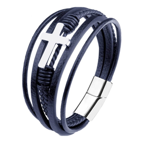 Pulsera de cuero negro para hombre Pulsera de cuero trenzado de capas Confirmación