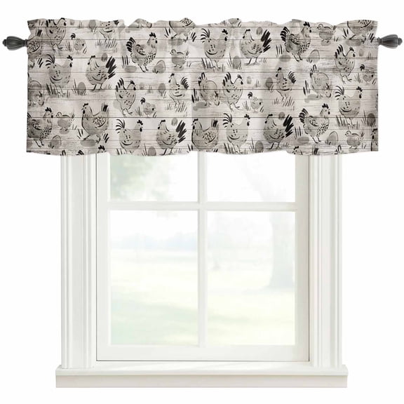 Vintage Rooster Farmhouse Valances for Windows Farmhouse Kitchen Curtains Valances Rod Pocket Valance Curtains for Windows Grey Wooden Farm Animals Striped Valances for Bathroom Bedroom 42"x12"