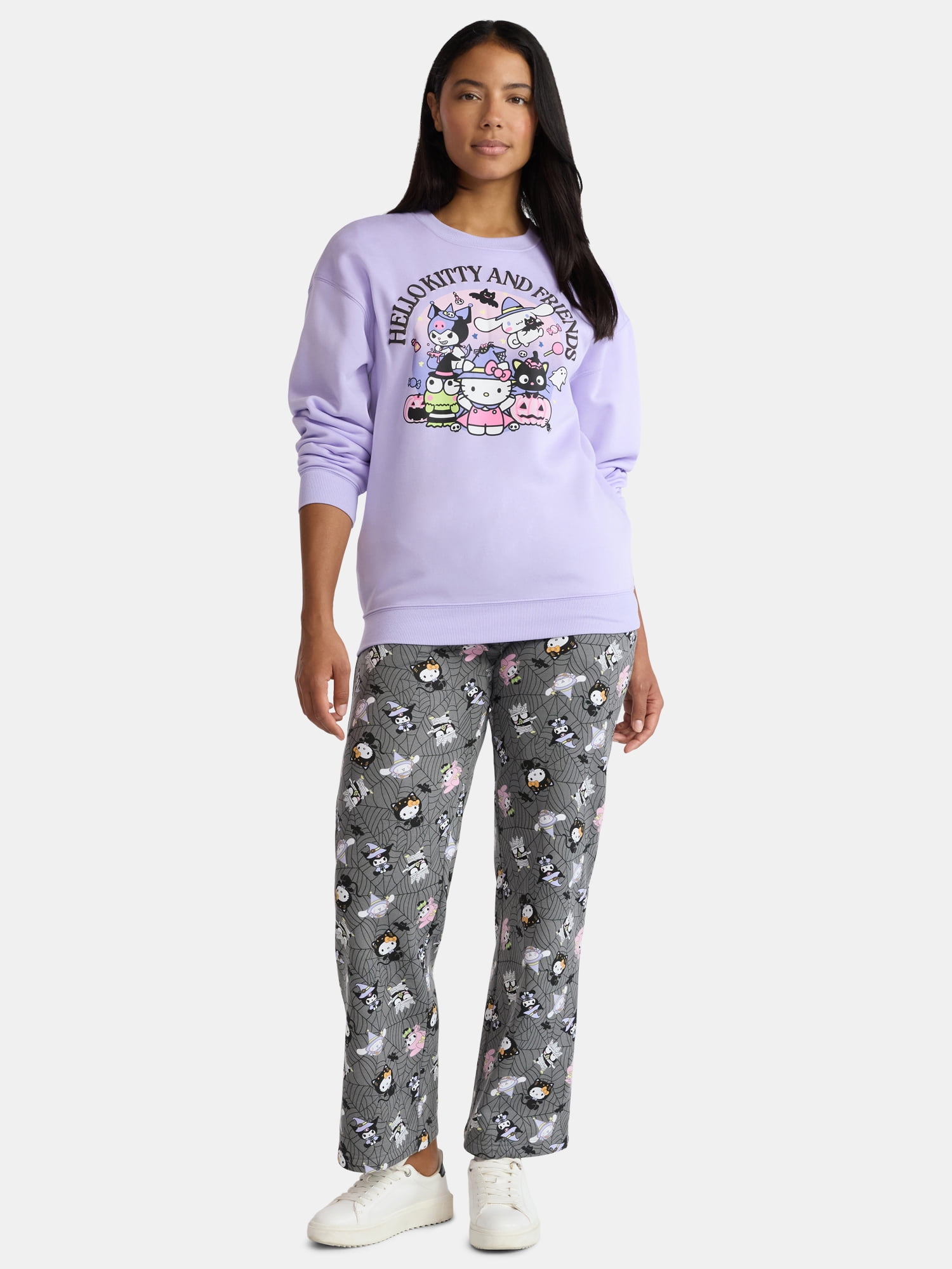 Hello Kitty Women's Halloween Front Back Graphic Sweatshirt with Long Sleeves, Sizes XXS-XXL
