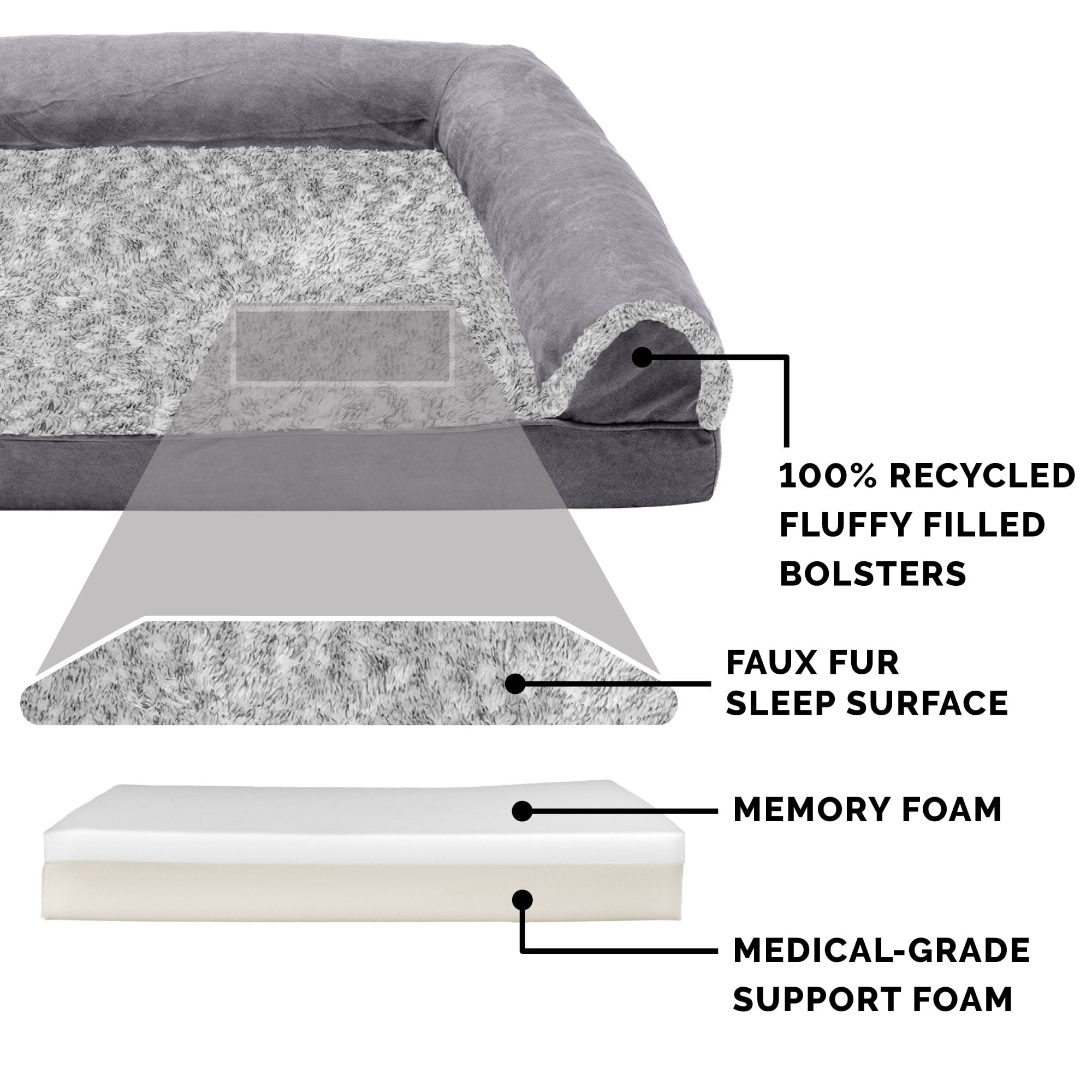 FurHaven Faux Fur & Suede Memory Top Sofa Bed, Stone Gray, Jumbo, 1 Count