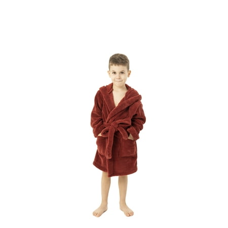

BC BARE COTTON Kids Microfiber Fleece Hooded Robe - Boys - Red (cranberry) - Medium