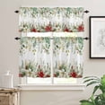 thumbnail image 2 of Christmas Kitchen Curtains and Valances Set, Winter Green Eucalyptus Leaves Red Flowers Pine Cone Rod Pocket Window Valance Window Curtain Panels for Living Room Bedroom Laundry, 27.5x24in, 3 Pieces, 2 of 7