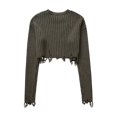 thumbnail image 5 of TRAF 2023 Otoño Y2K Suéteres cortos para mujer Jersey de punto deshilachado de manga larga Suéteres para mujer Top corto Ropa de calle, 5 of 5