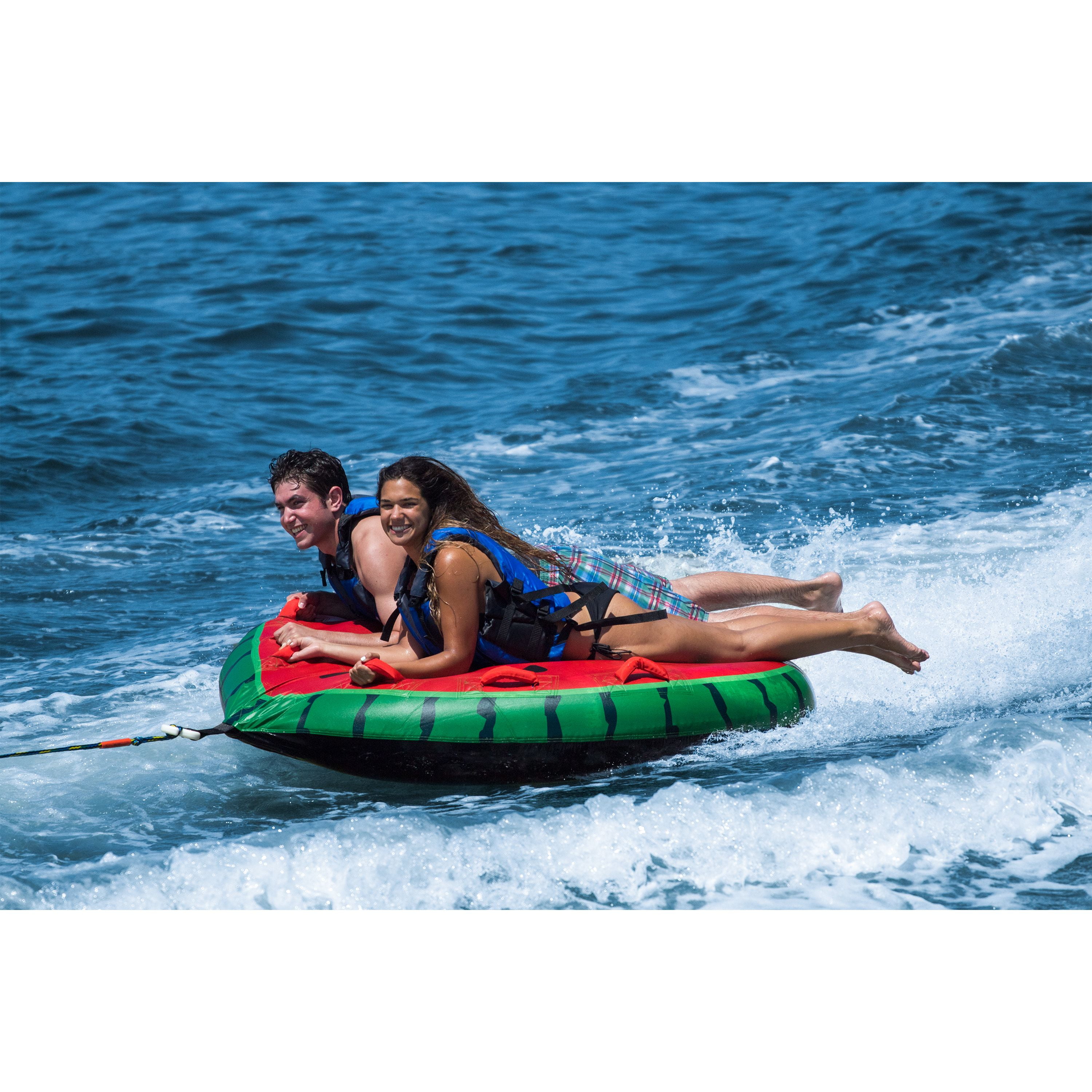 Solstice Inflatable 2 Rider Watermelon Towable Tube Float Raft, Multicolor, one Size