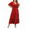 thumbnail image 1 of Robe Décontractée pour Femme Grande Taille à Pois Été à Manches Courtes Col en V Ample à Étages Maxi Robes Rouge 4TG, 1 of 9
