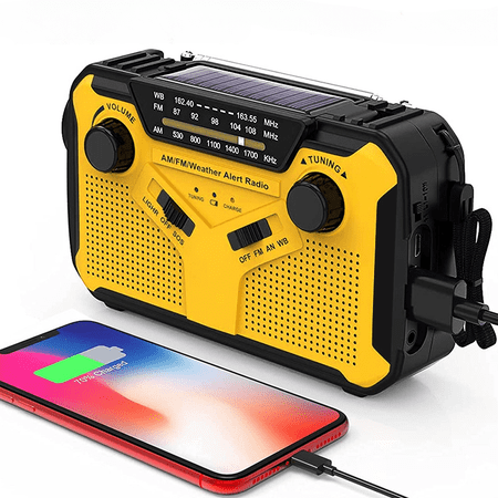 Emergency Radio 2500 Hand Cranked Solar Powered Weather Radio 5-Way Power AM/FM/SW/NOAA Survival Portable Radio with Camping Flashlight Cell Phone Charger Reading Light SOS Siren Survival Equipme