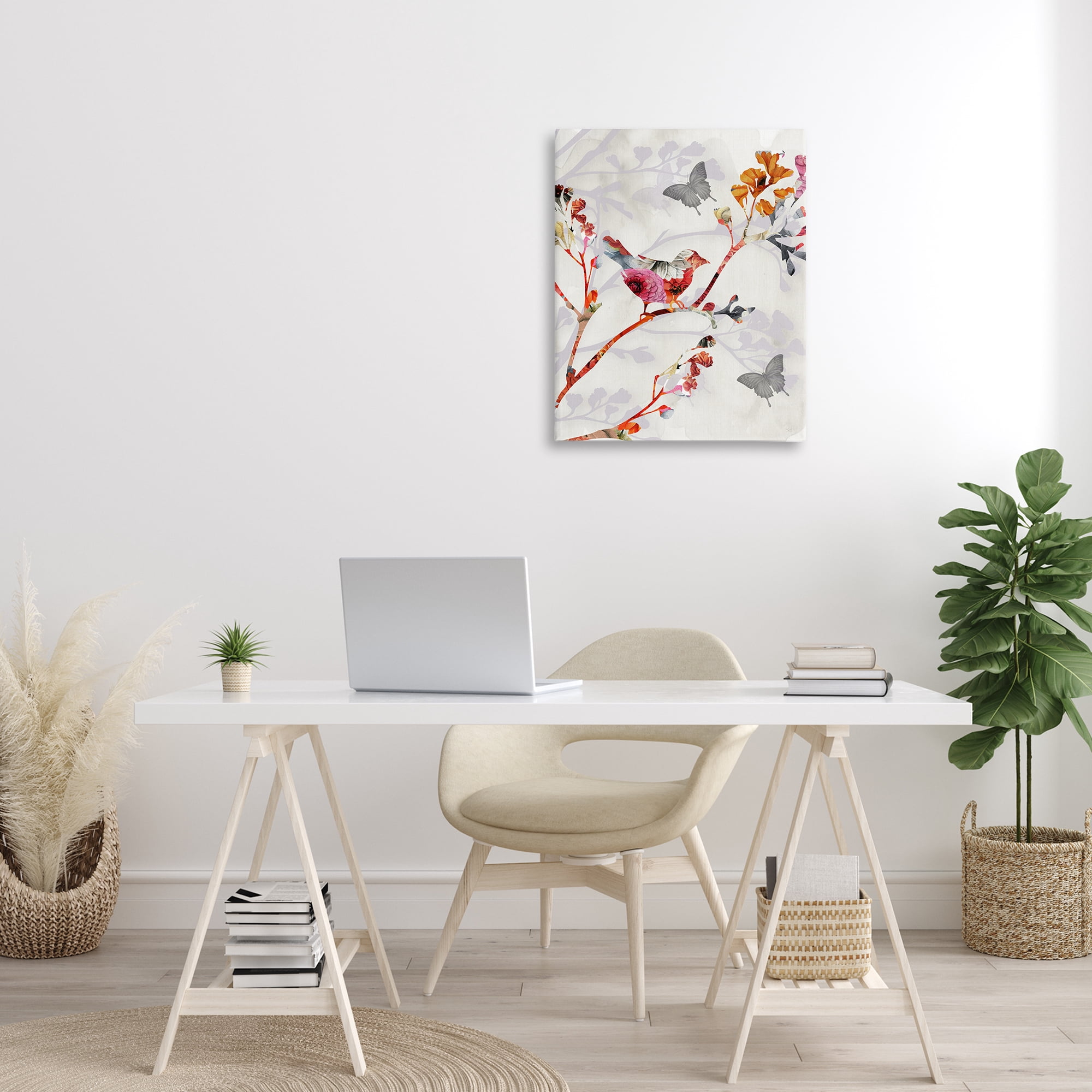Stupell Industries Birds & Butterflies Nature Landscape Painting Gallery Wrapped Canvas Art Print Wall Art, 24 x 30