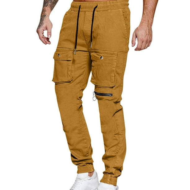 mens elastic waist cargo pants with drawstring