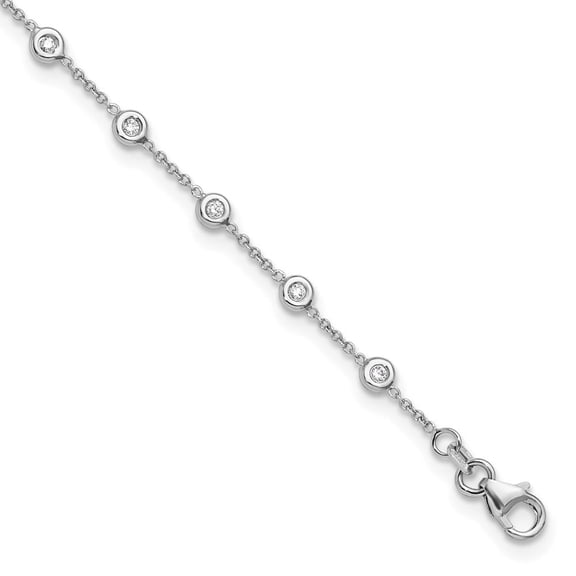 Auriga Fine Jewelry 18k White Gold Polished 18 Diamond Station 9.5 Inch Anklet for Women