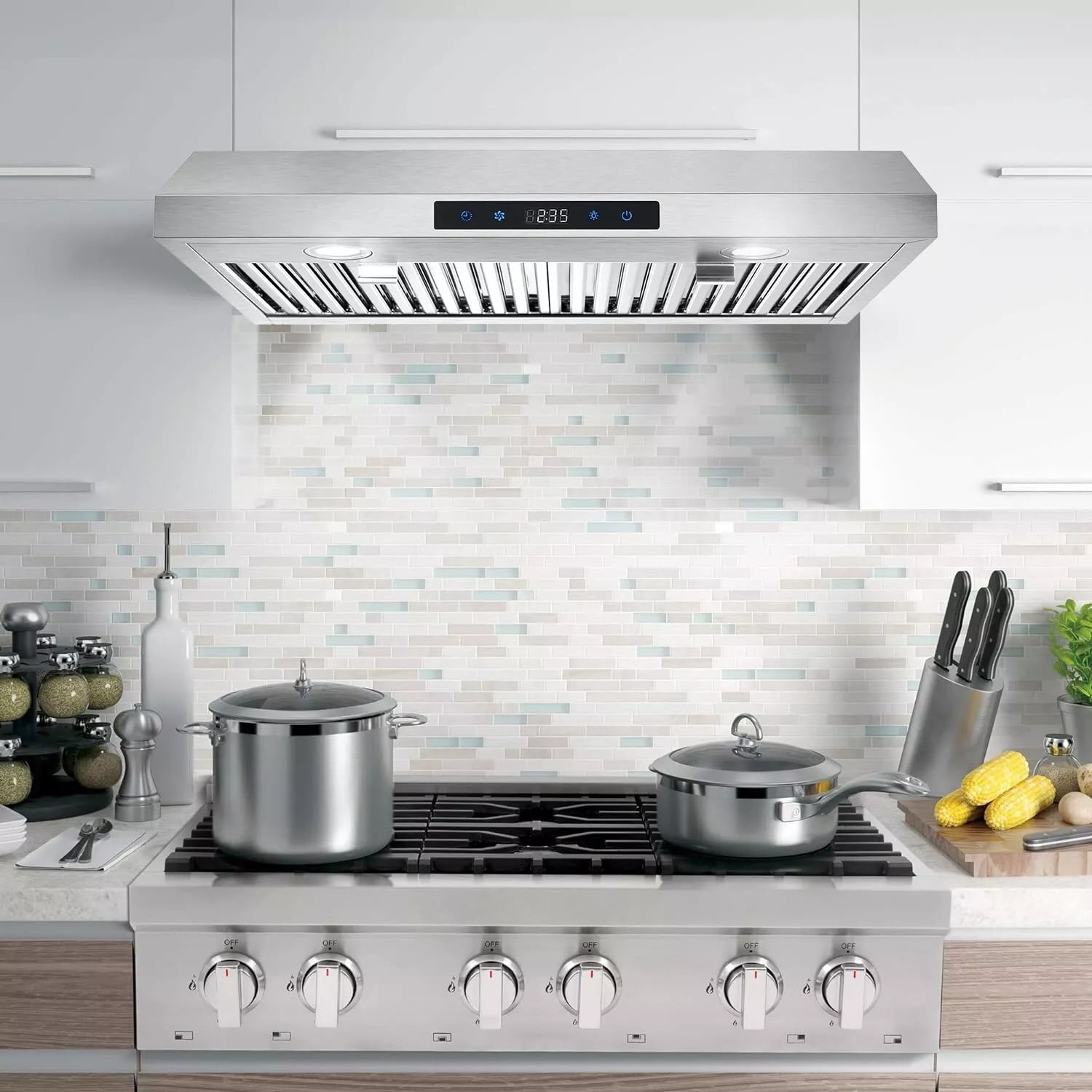 "Joeaonz 30"" Convertible Under Cabinet Range Hood, Stainless Steel, 600CFM, 3-Speed Fan, Dishwasher-Safe Filter"