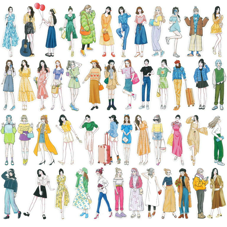 60pcs Fashion People Stickers for Journaling, Lovely Girl Four Seasons Wear  Decorative Sticker Album Planner Diary