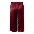 thumbnail image 4 of Aihuaihua Womens Satin Capri Pants Summer Wide Leg Pants Casual High Waist Elastic Cropped Trousers Beach Vacation Clothes Red S, 4 of 5
