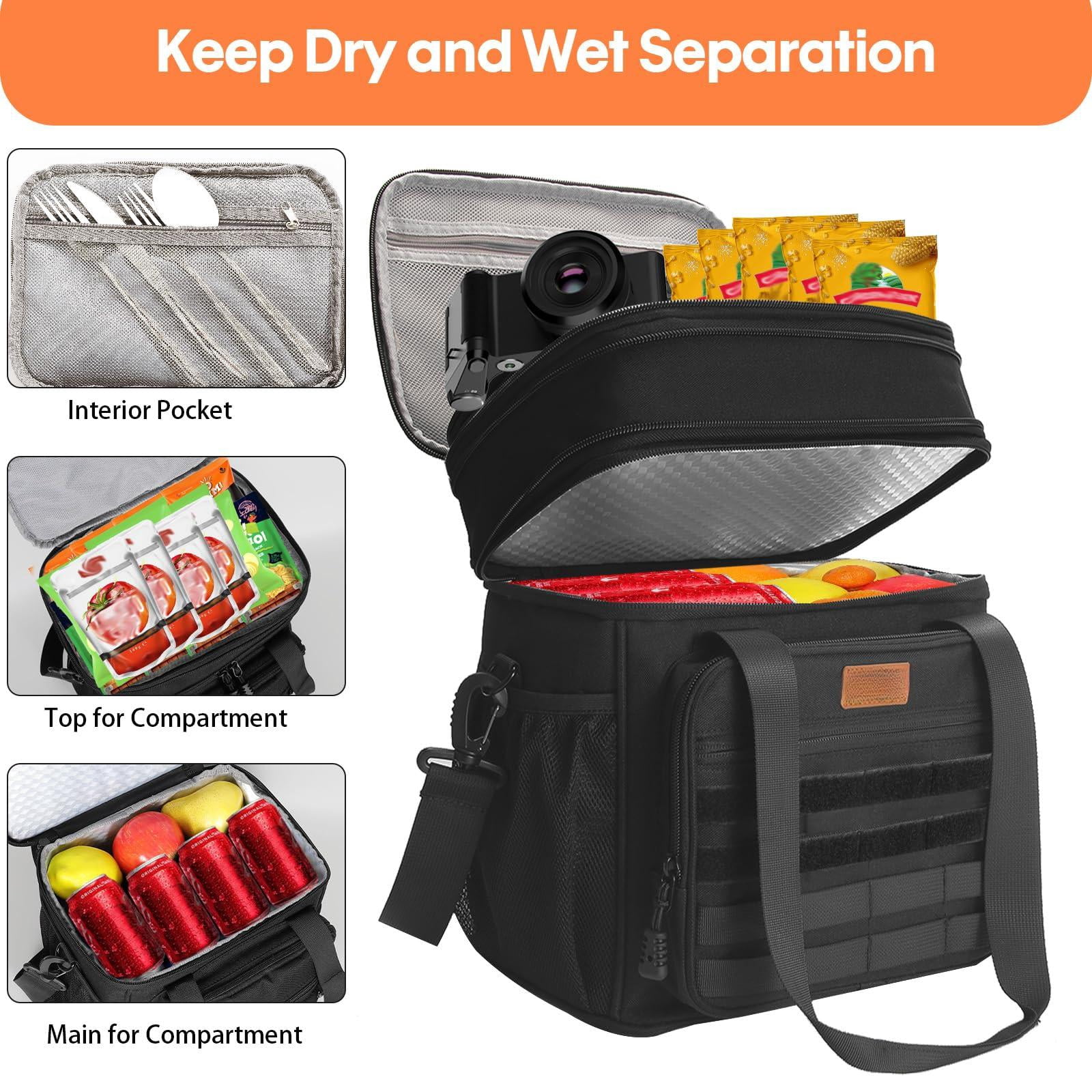 Insulated Lunch Bag Box - Expandable Large Cooler For Men Versatile Lunchbox Adults Work Shifts Outdoor Trips Black 16l